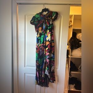 Alice and Olivia Greta rainbow leaf maxi dress